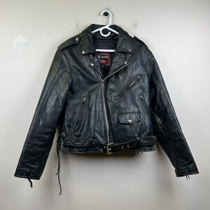 Vintage JR Genuine Leather Biker Jacket Zippered Pockets and Studded Size 44 (L)